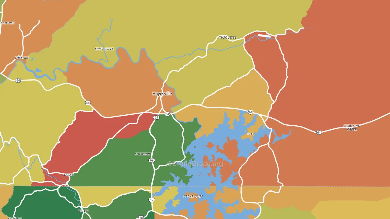 Hayesville, NC Map of Robbery Rates