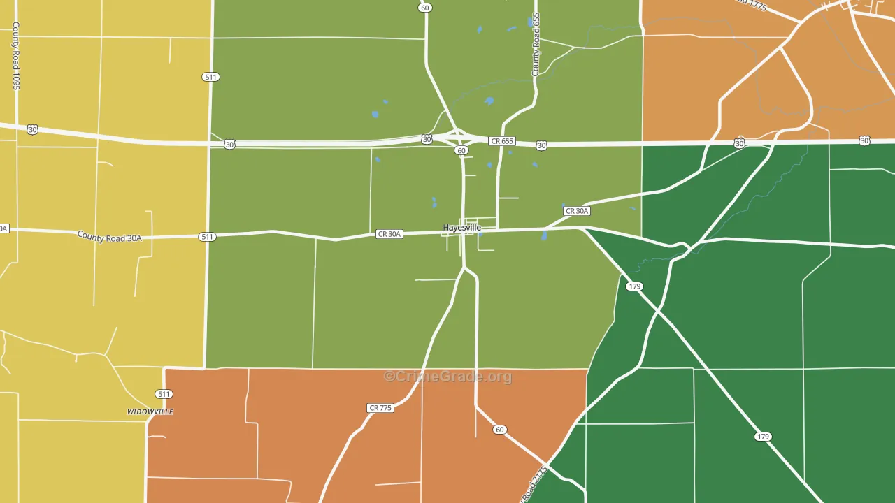 Hayesville, OH Map of Robbery Rates