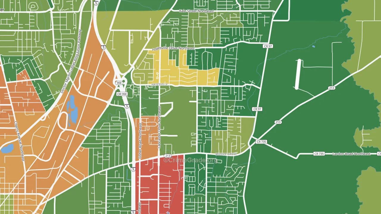 Hayesville, OR Map of Robbery Rates