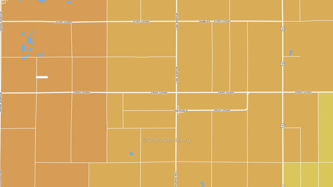 Hayfield, IA Map of Robbery Rates