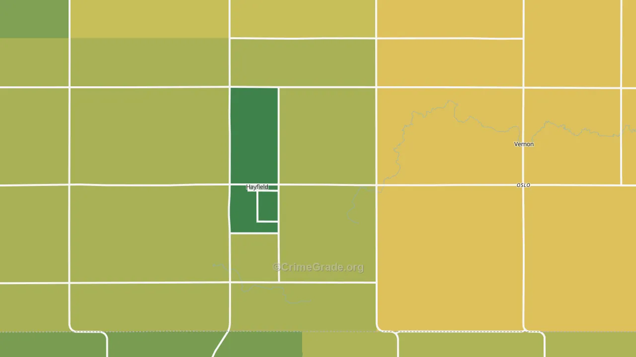 Hayfield, MN Map of Robbery Rates