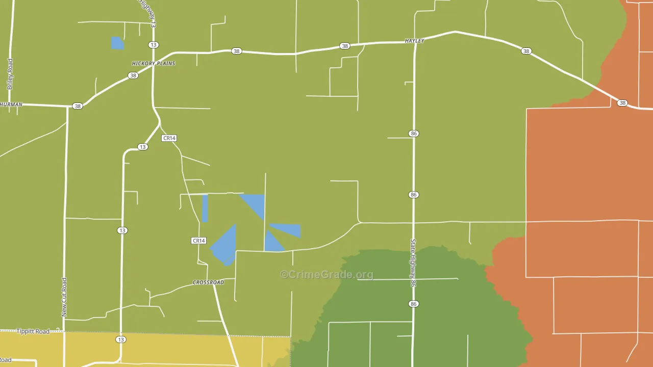 Hayley, AR Map of Robbery Rates