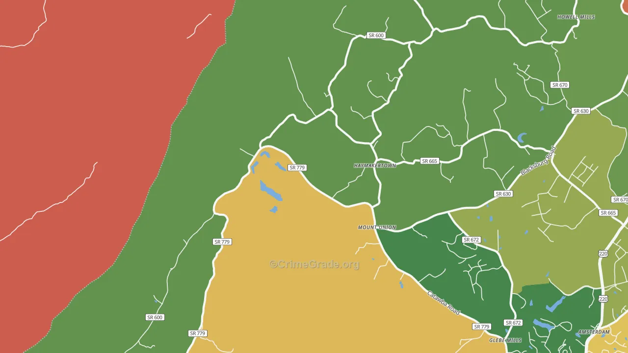 Haymakertown, VA Map of Robbery Rates