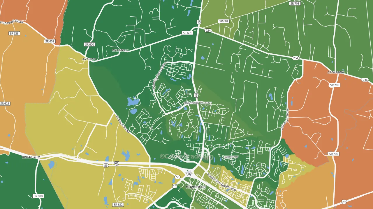 Haymarket, VA Map of Robbery Rates