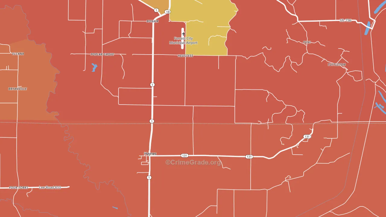 Haynes, AR Map of Robbery Rates