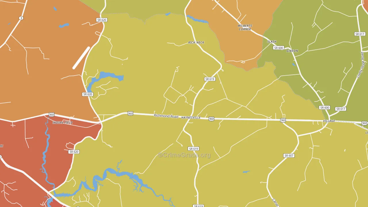 Haynesville, VA Map of Robbery Rates