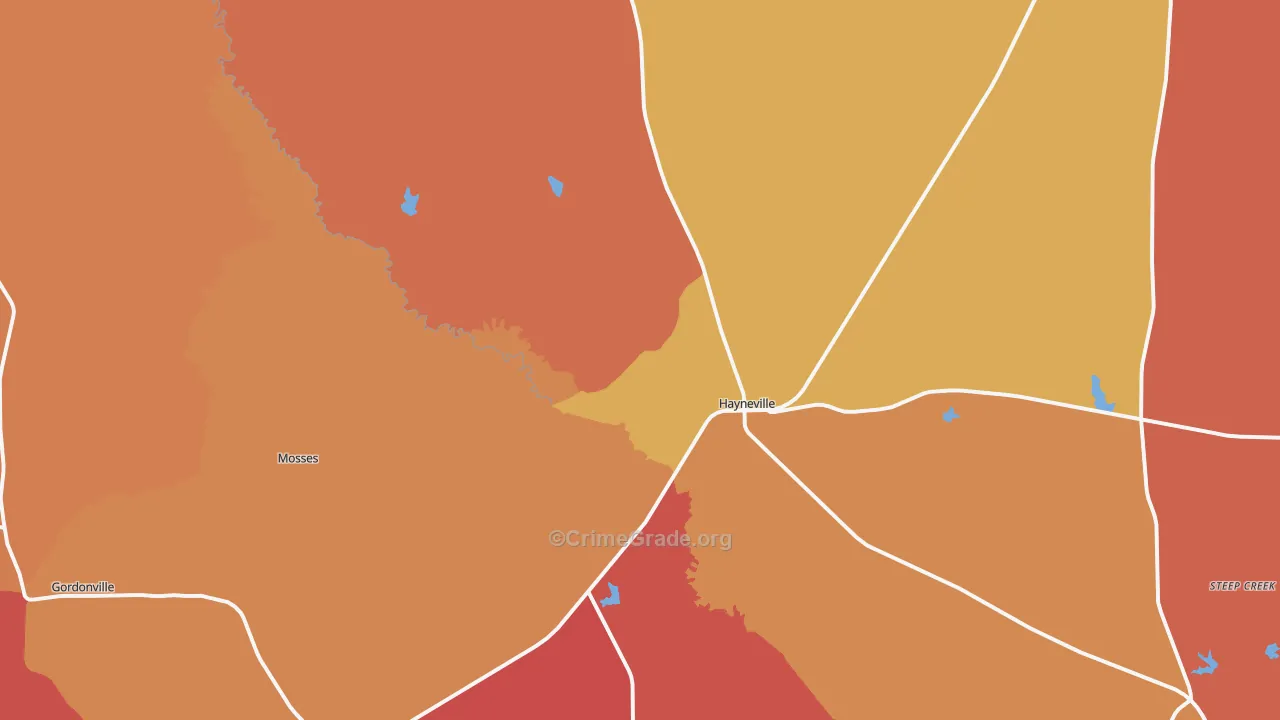 Hayneville, AL Map of Robbery Rates