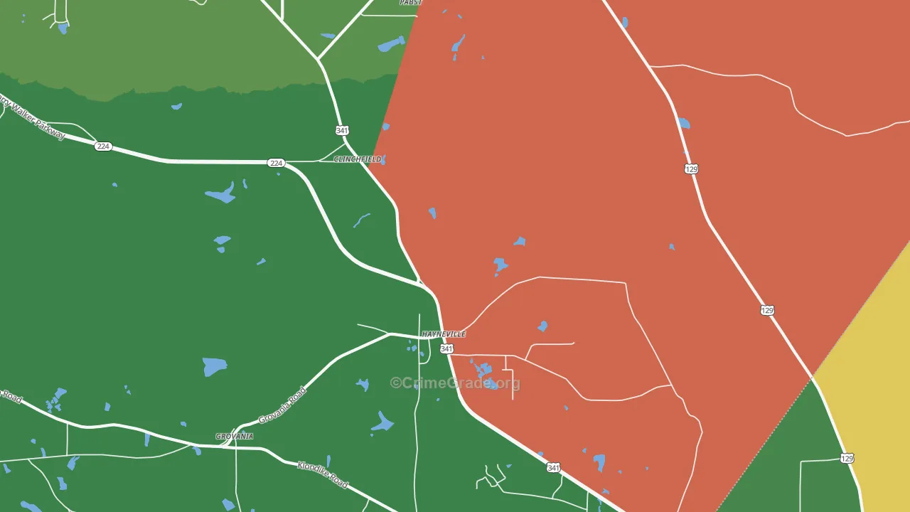 Hayneville, GA Map of Robbery Rates