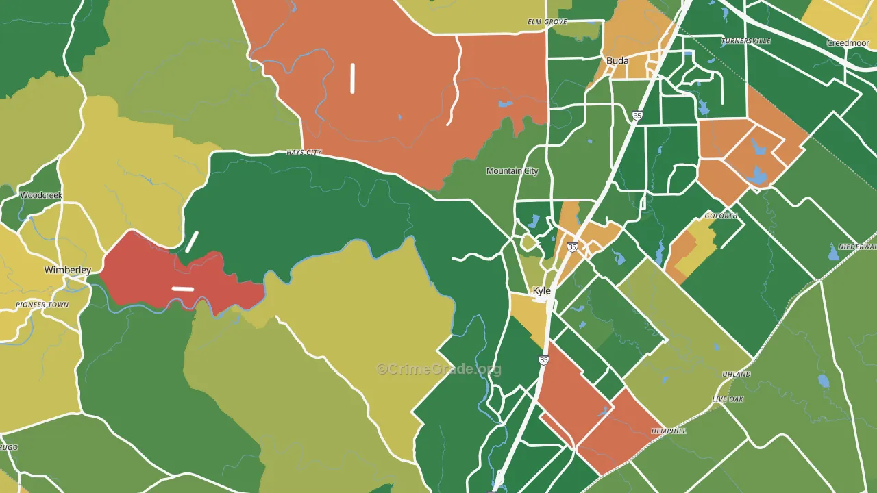 Hays County, TX Map of Robbery Rates