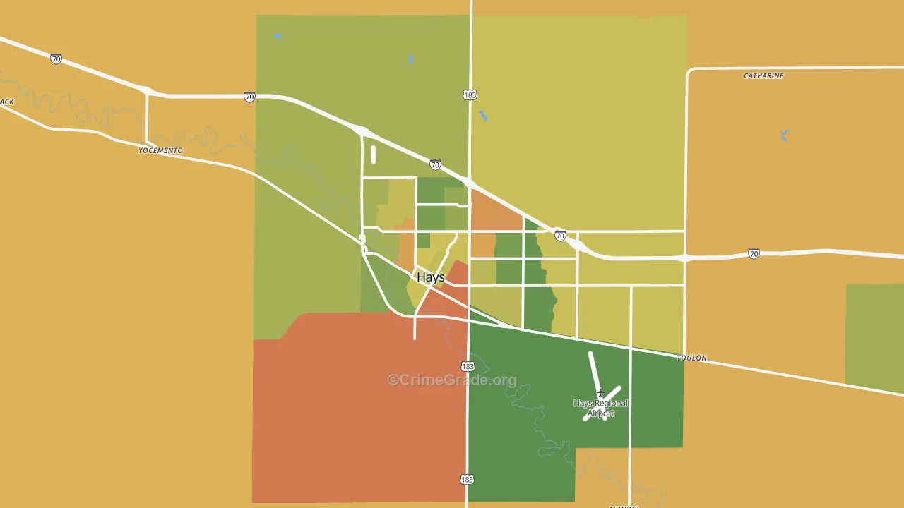Hays, KS Map of Robbery Rates