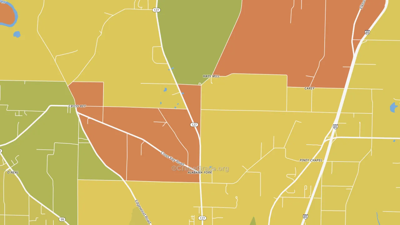 Hays Mill, AL Map of Robbery Rates
