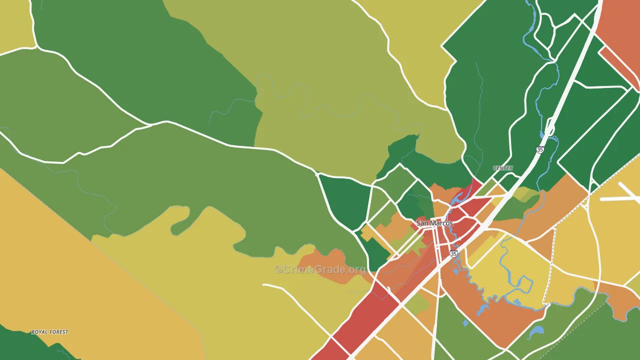 Hays, TX Map of Robbery Rates