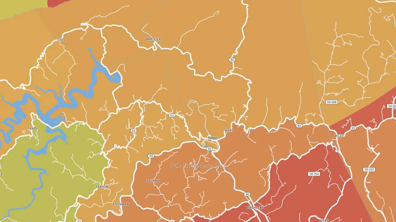 Haysi, VA Map of Robbery Rates