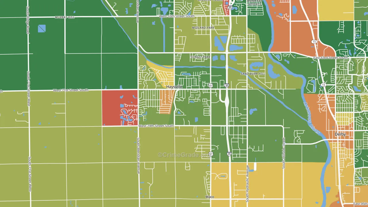 Haysville, KS Map of Robbery Rates