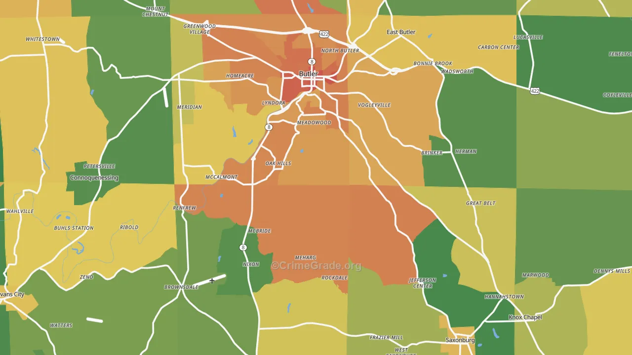 Haysville, PA Map of Robbery Rates