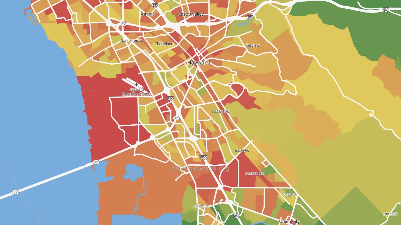Hayward, CA Map of Robbery Rates
