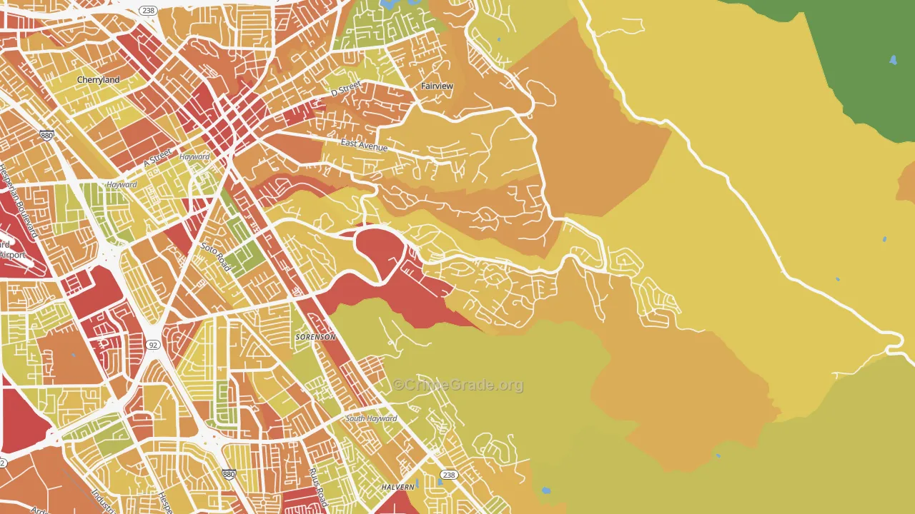 Hayward Highland, Hayward, CA Map of Robbery Rates