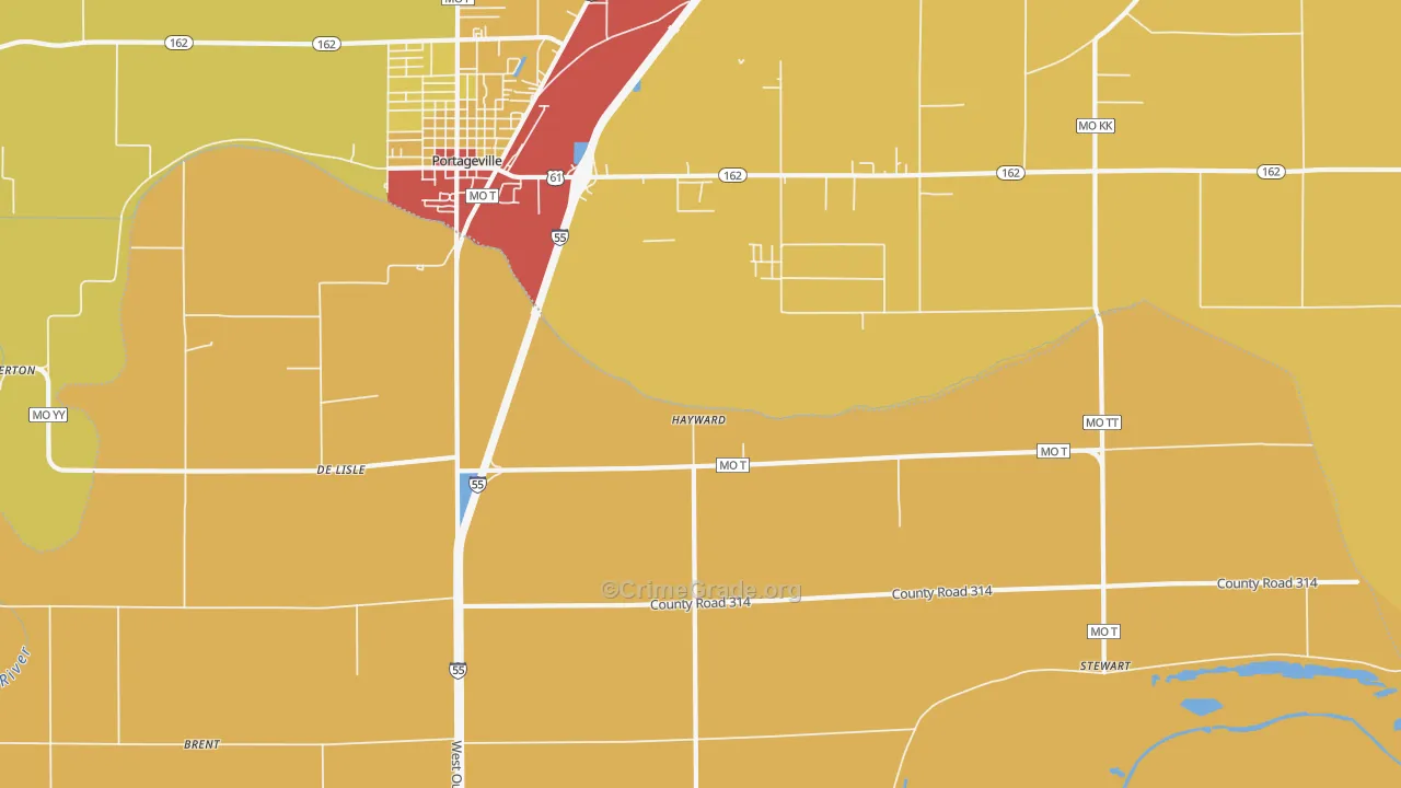 Hayward, MO Map of Robbery Rates