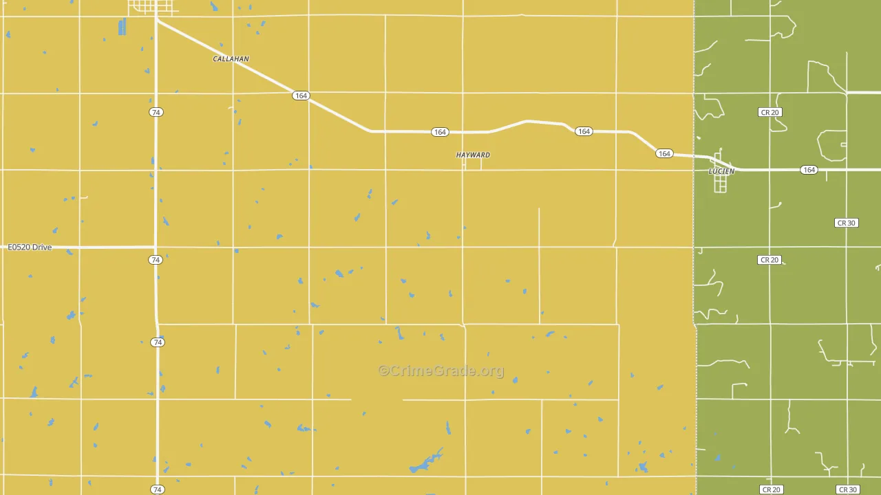Hayward, OK Map of Robbery Rates