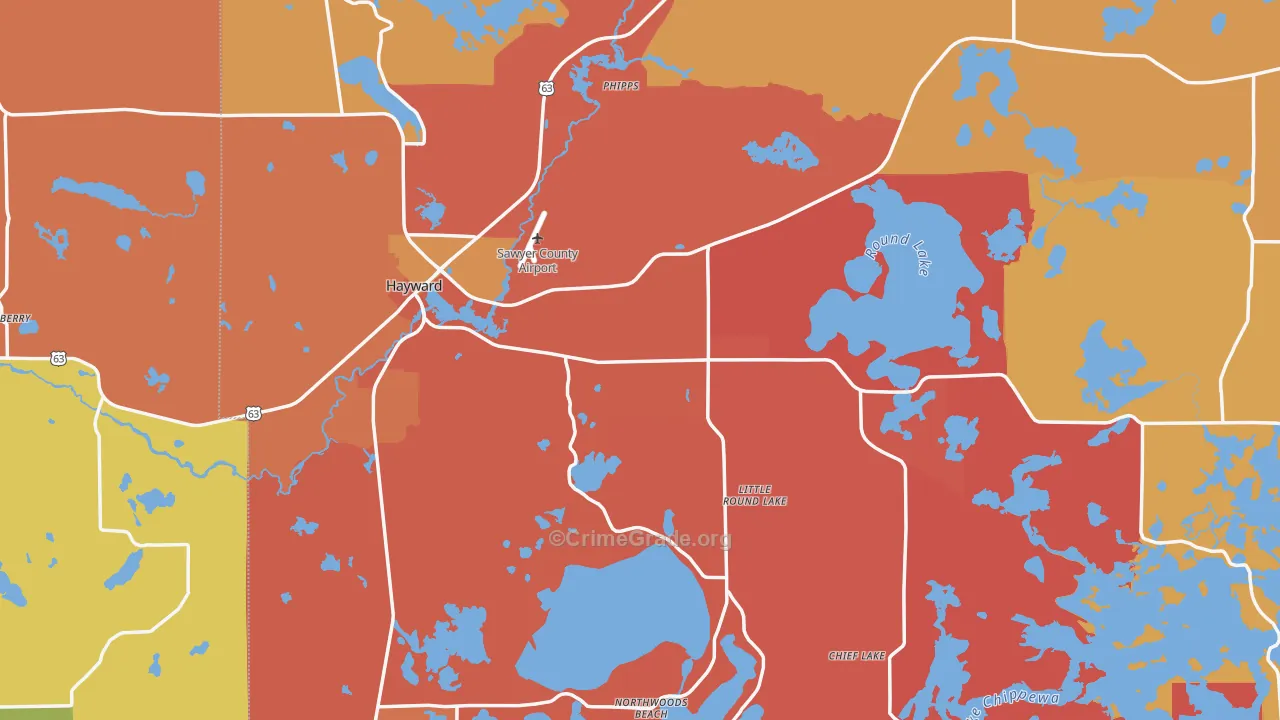Hayward, WI Map of Robbery Rates
