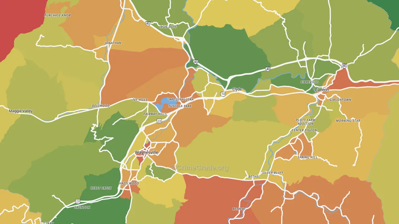 Haywood County, NC Map of Robbery Rates