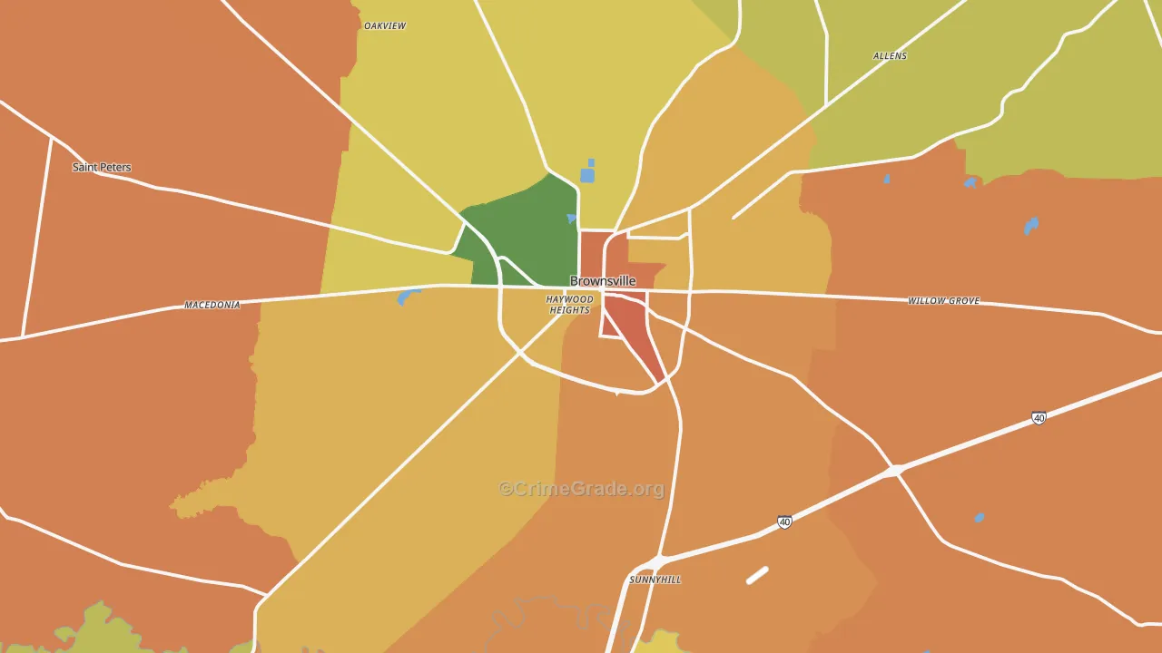 Haywood County, TN Map of Robbery Rates