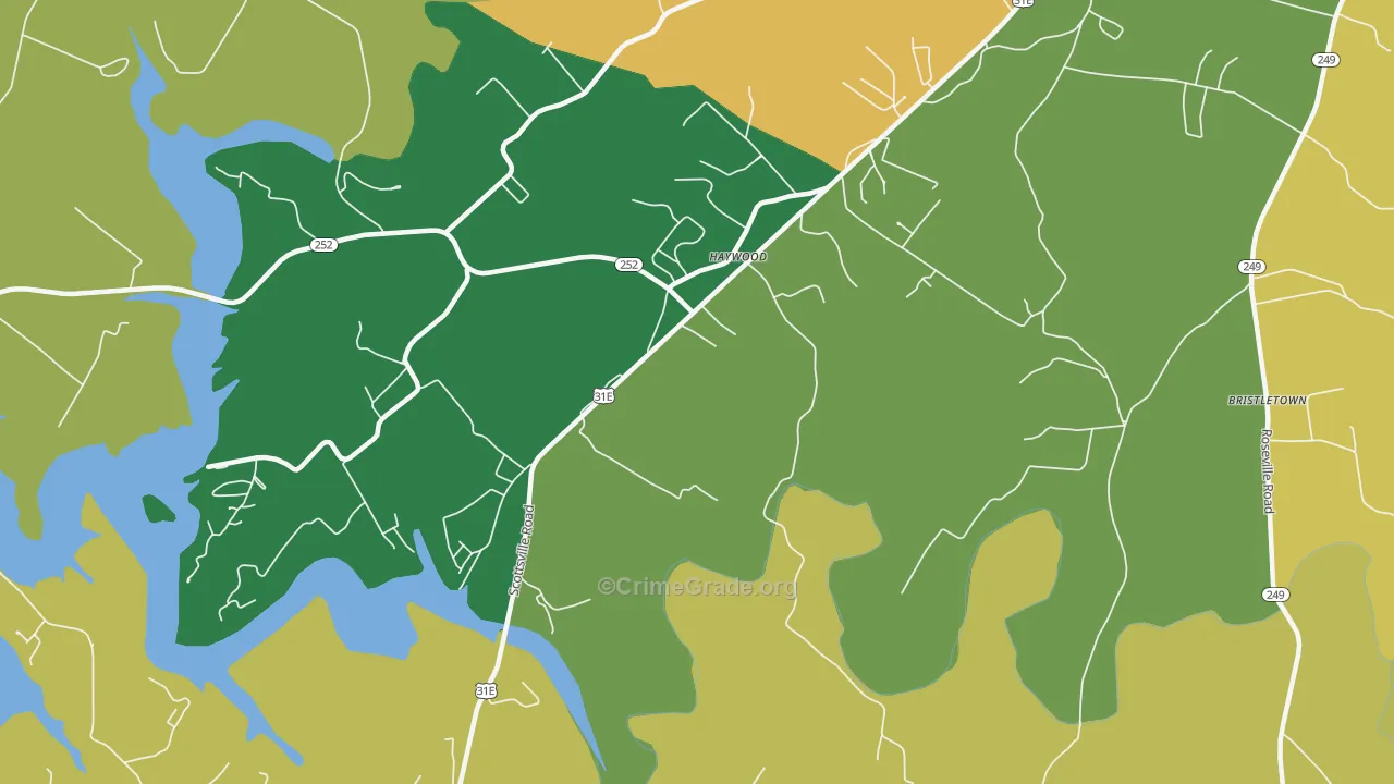 Haywood, KY Map of Robbery Rates