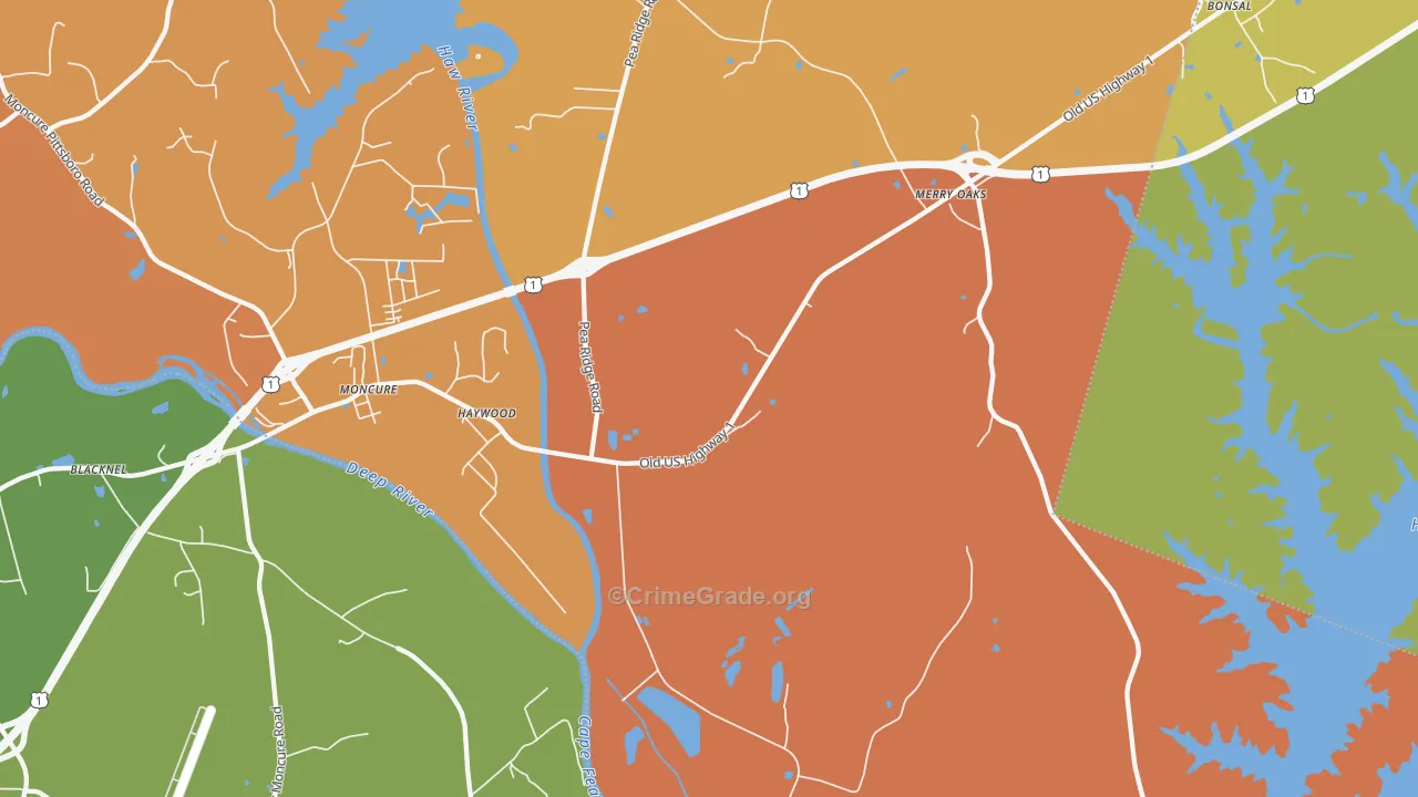 Haywood, NC Map of Robbery Rates