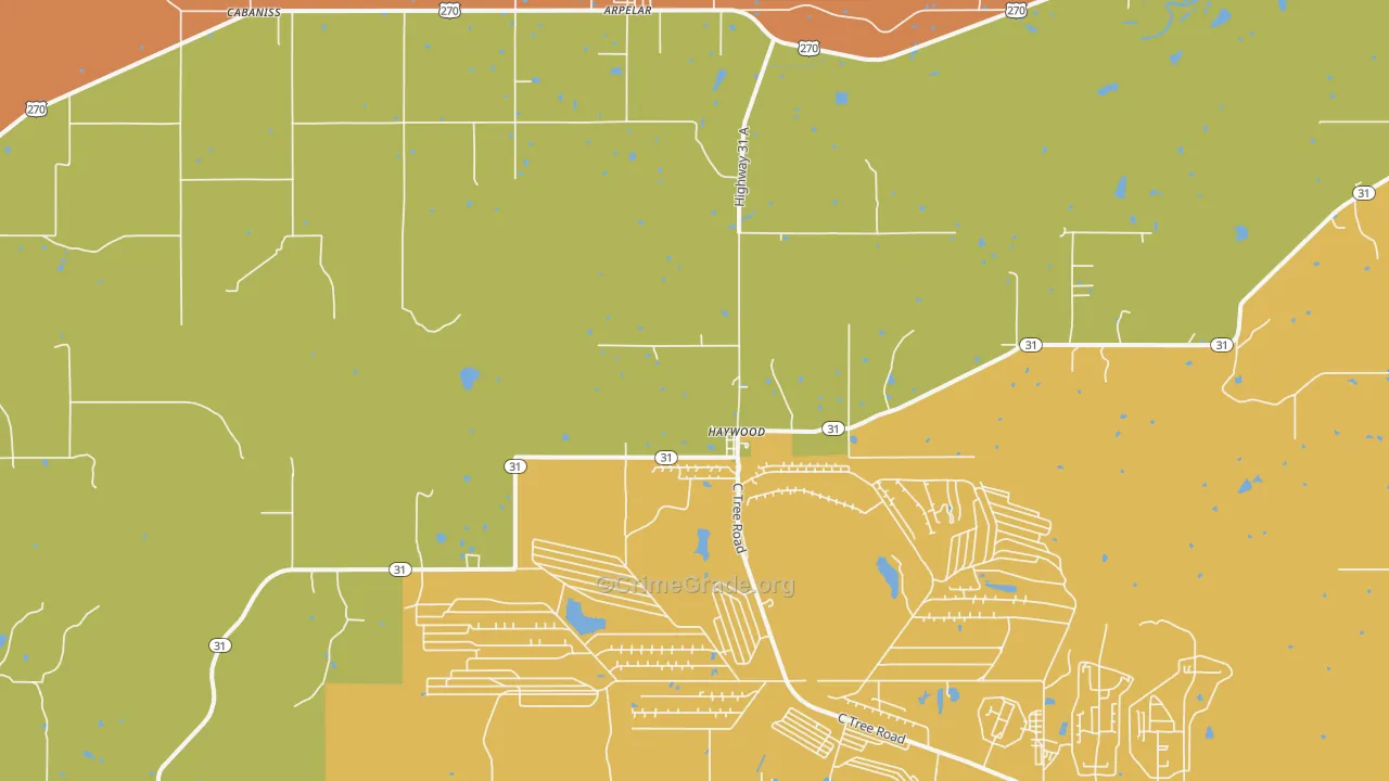 Haywood, OK Map of Robbery Rates