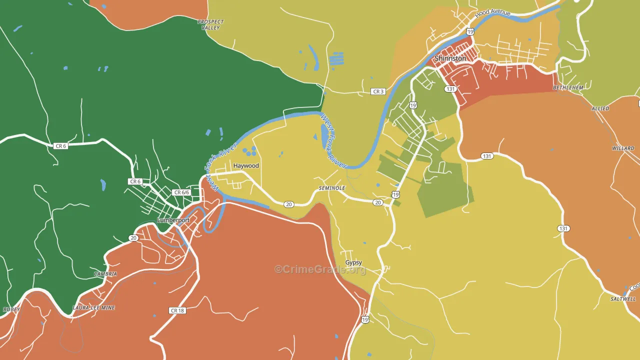 Haywood, WV Map of Robbery Rates