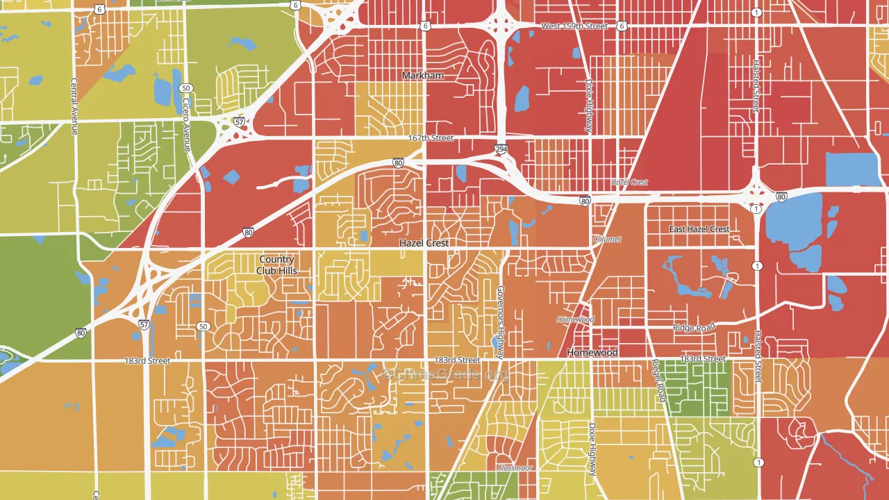 Hazel Crest, IL Map of Robbery Rates