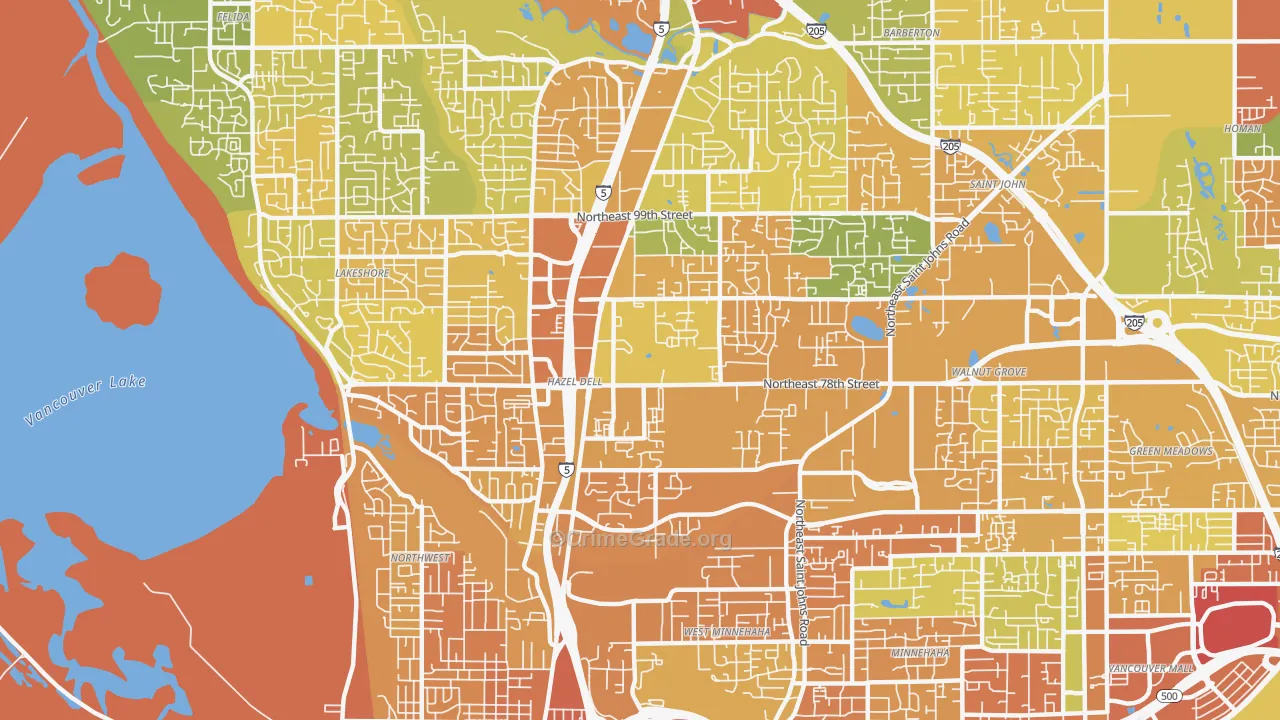 Hazel Dell, WA Map of Robbery Rates