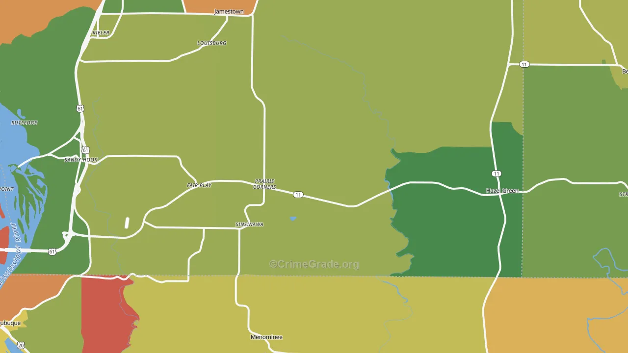 Hazel Green, WI Map of Robbery Rates