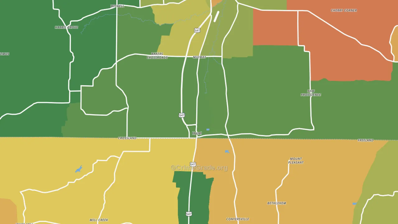 Hazel, KY Map of Robbery Rates