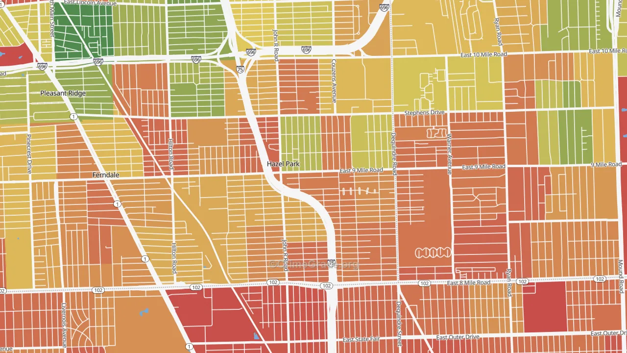 Hazel Park, MI Map of Robbery Rates