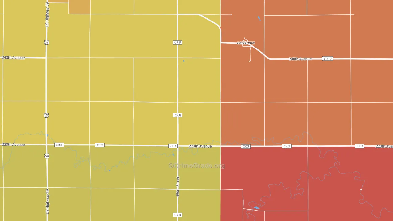 Hazel Run, MN Map of Robbery Rates