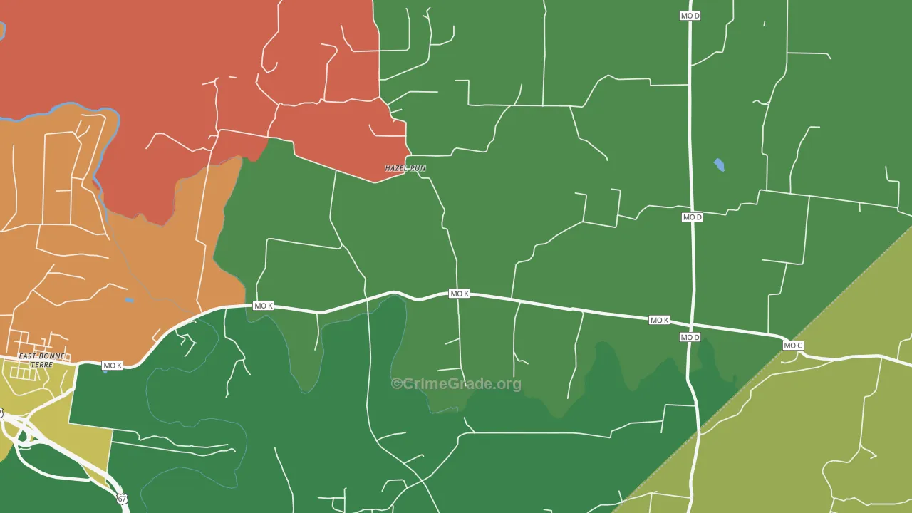 Hazel Run, MO Map of Robbery Rates