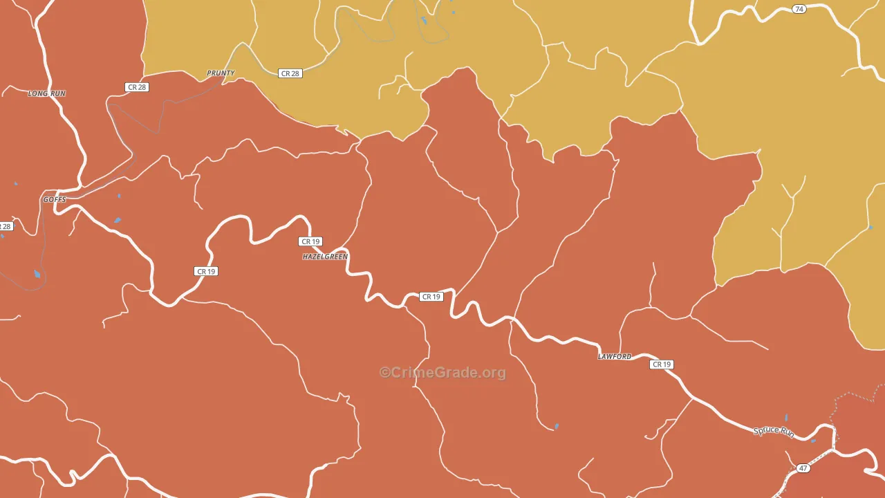 Hazelgreen, WV Map of Robbery Rates