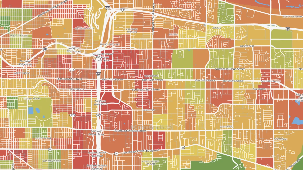 Hazelwood-Mill Park, Portland, OR Map of Robbery Rates
