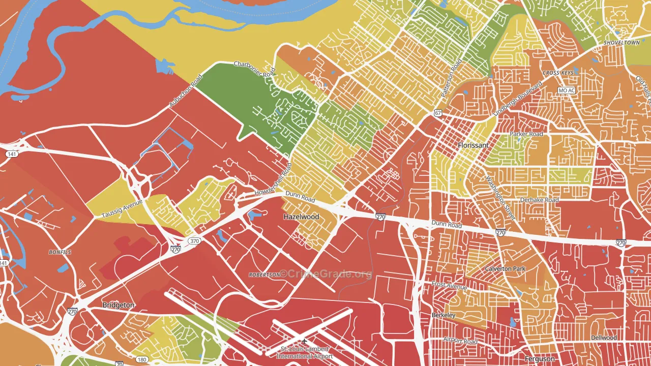 Hazelwood, MO Map of Robbery Rates