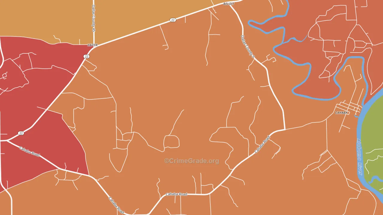 Hazen, AL Map of Robbery Rates