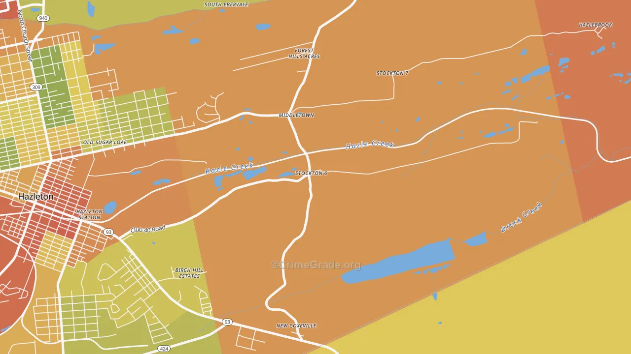 Hazle Township, PA Map of Robbery Rates