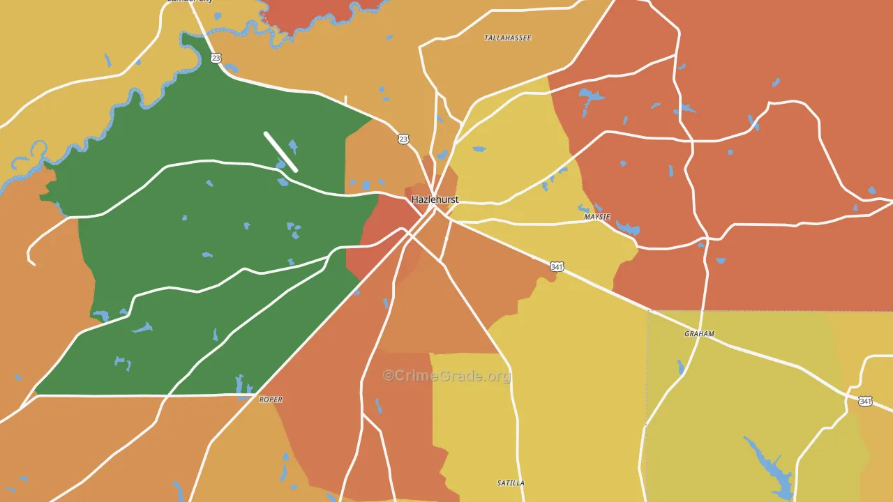 Hazlehurst, GA Map of Robbery Rates