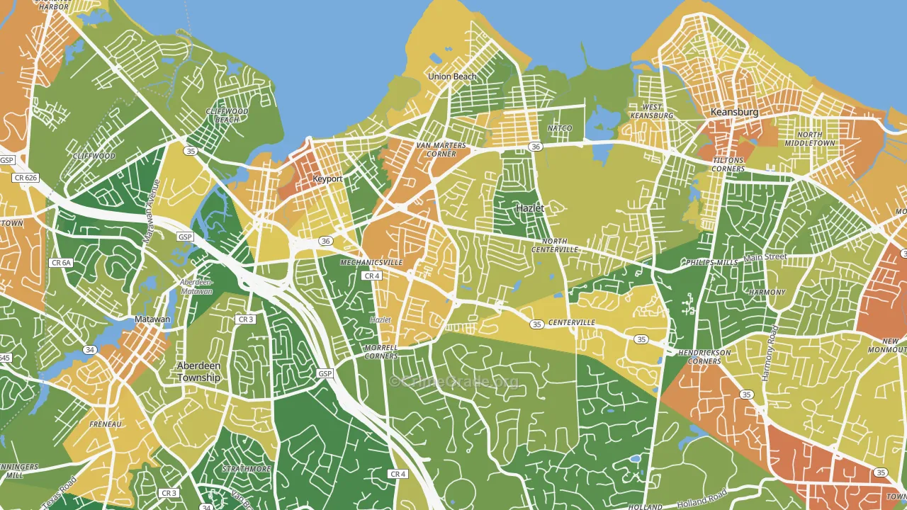 Hazlet, NJ Map of Robbery Rates