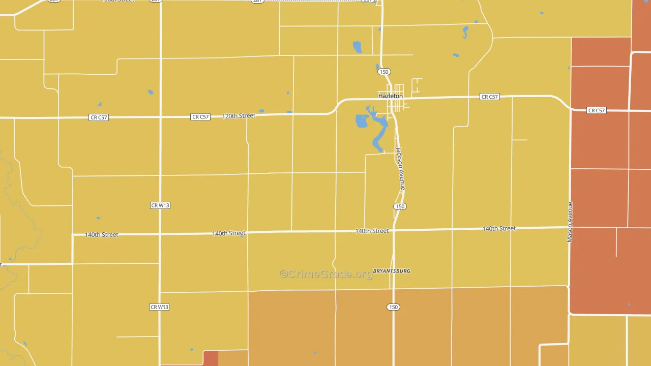 Hazleton, IA Map of Robbery Rates