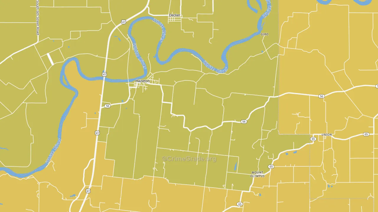 Hazleton, IN Map of Robbery Rates