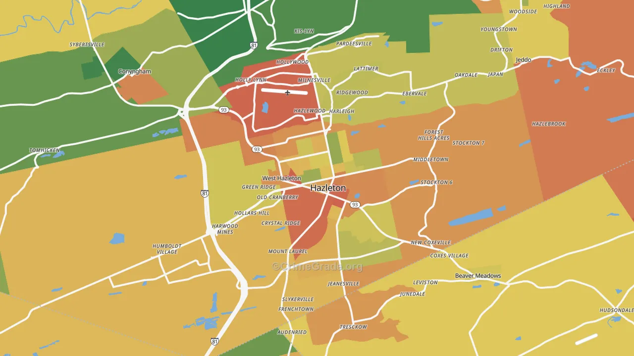 Hazleton, PA Map of Robbery Rates
