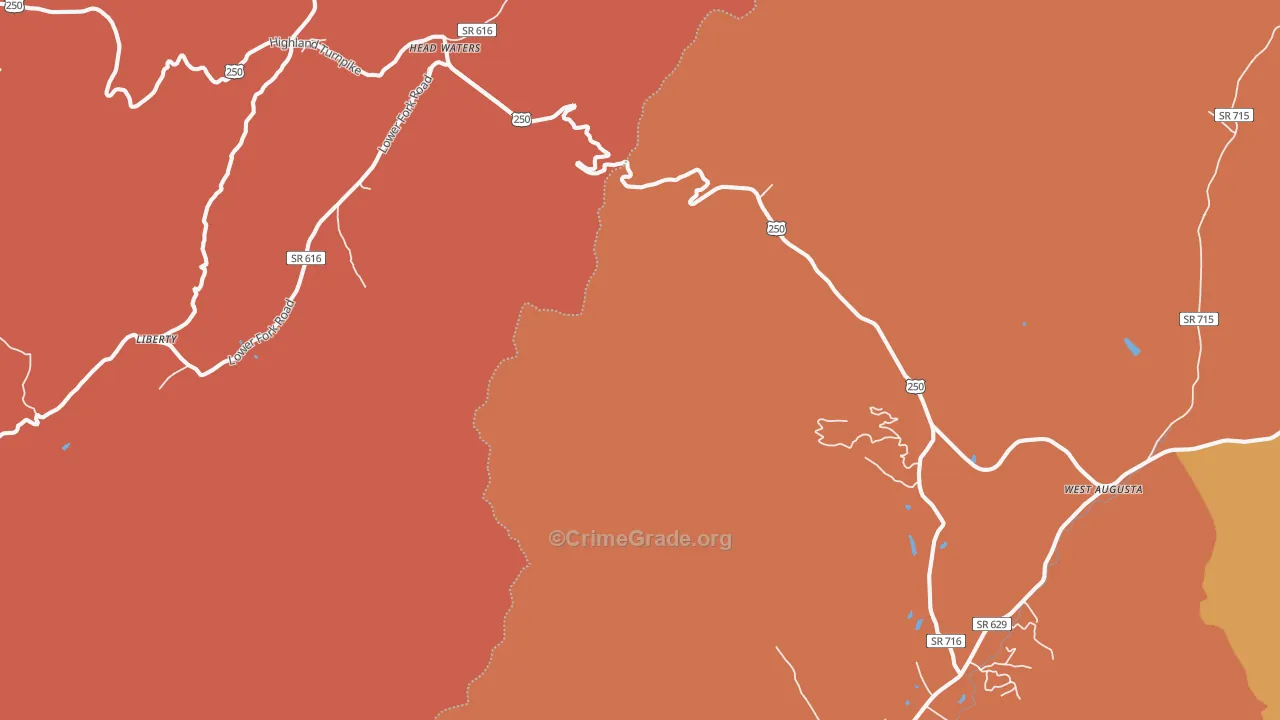 Head Waters, VA Map of Robbery Rates