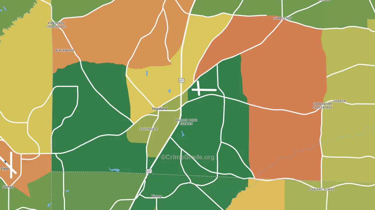 Headland, AL Map of Robbery Rates