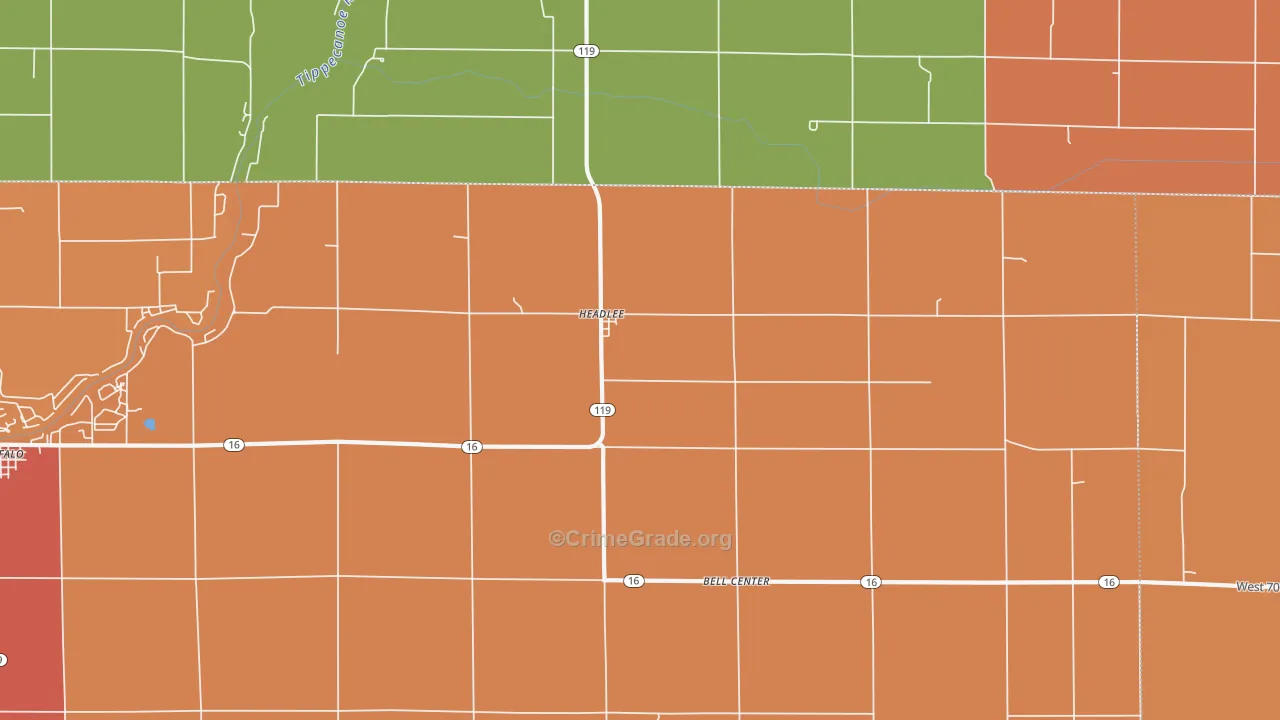 Headlee, IN Map of Robbery Rates